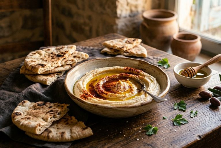 La frescura sofisticada del hummus mediterráneo